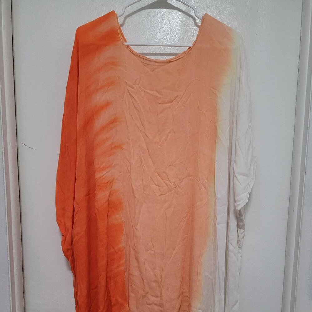 Bali Blouse Tunic Orange Rayon Plus Size XL